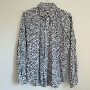 Express Men’s Fitted Navy Floral Button Down Shirt Size Medium Neck 15-15.5